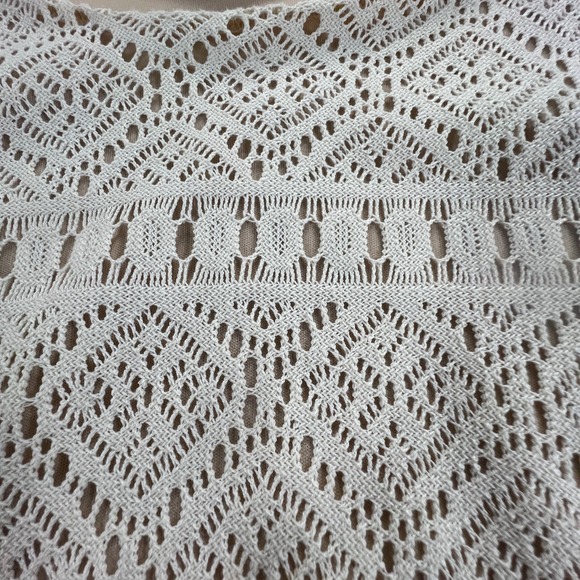 Jessica Max Lace Fringe Y2K Top Sz L Ivory Western Clean Girl Casual Stretch USA - Picture 4 of 12